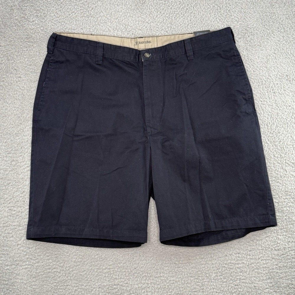 St John's Bay Chino Shorts Navy Blue Flat Front Men's Size 40 Cotton NEW